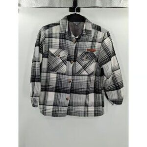 Simply Southern Womens Small Long Sleeve Button Up Shacket Sherpa Lined Plaid